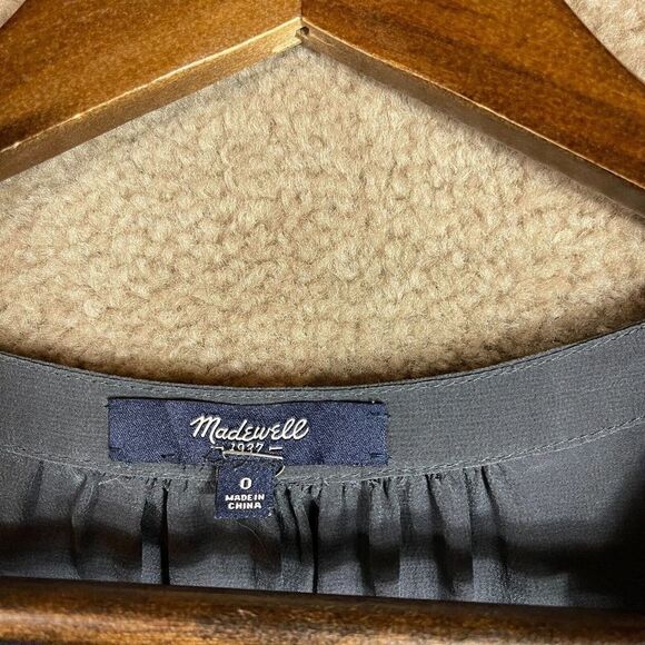 Madewell Kali Dress Womens Size 0 Dark Gray Silk Surplice Faux Wrap Long Sleeve - Picture 4 of 8